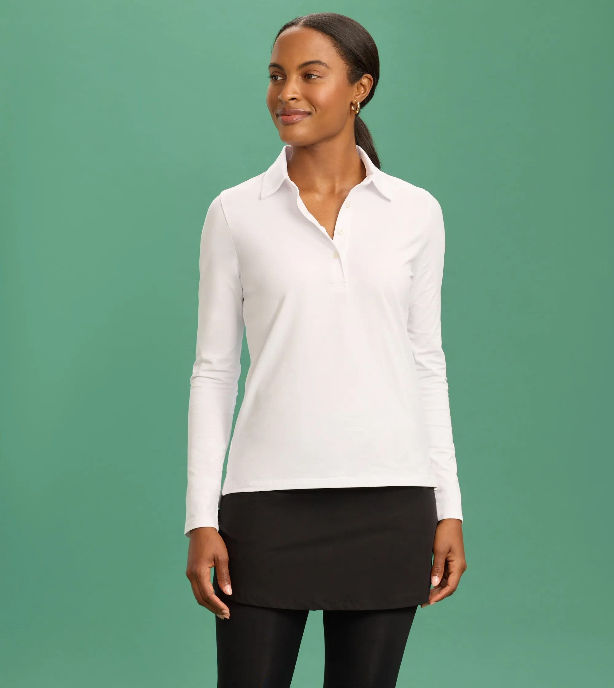 Long Sleeve Stretch Polo Layered Hem Design