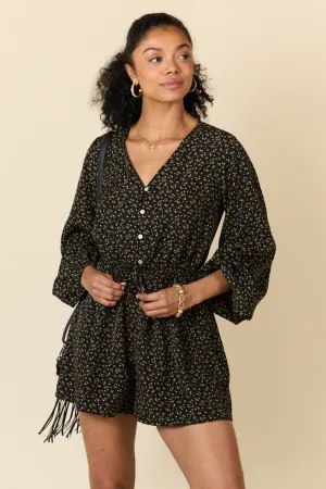 Comfort sleepwear Love Over Fear Black Ditsy Floral Romper SALE