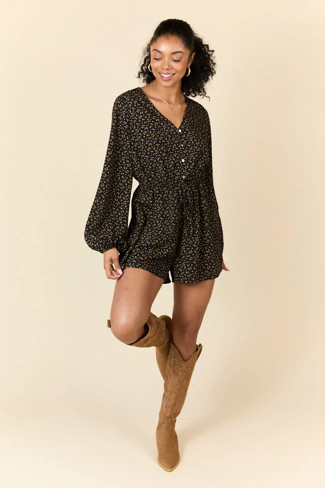 Virtual Mode Web Glow Love Over Fear Black Ditsy Floral Romper SALE