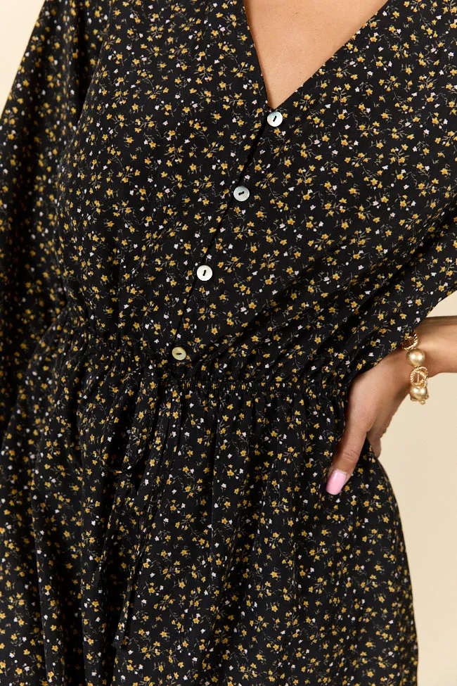 Comfortable Outerwear Star Soul Love Over Fear Black Ditsy Floral Romper SALE