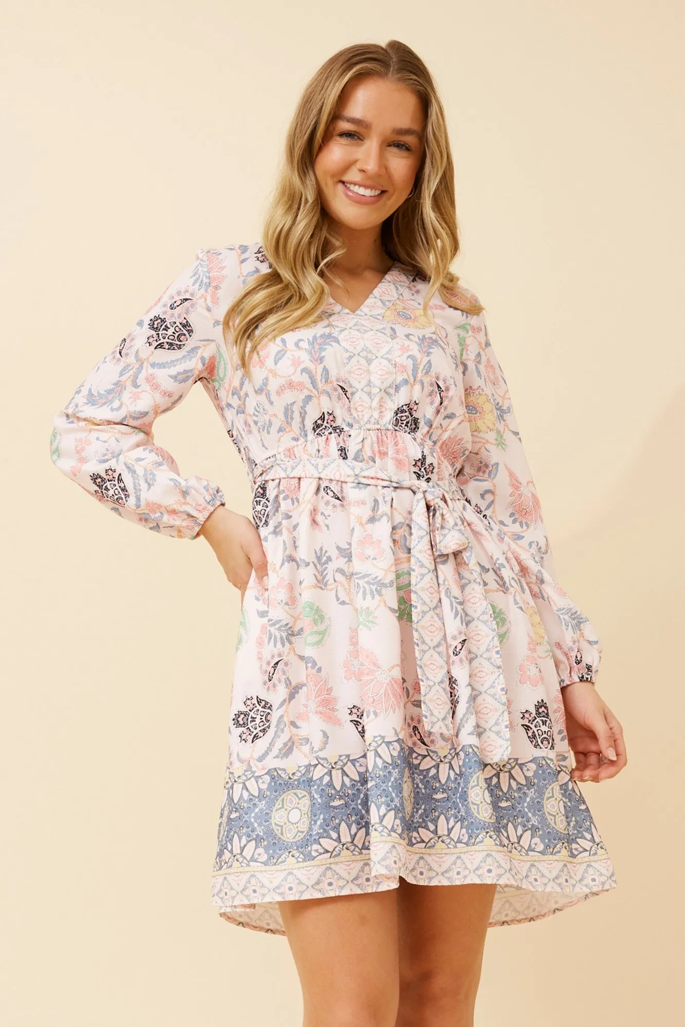 Gentle Stitch LUKITA BORDER PRINT SHORT DRESS
