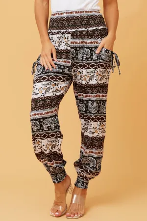Water Repellent Coating Daily Comfort Fit ABSTRACT PRINT BOHO HAREM PANTS