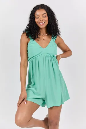 Lucky To Be Me Green Flutter Sleeve Romper FINAL SALE Stretchable Waistband