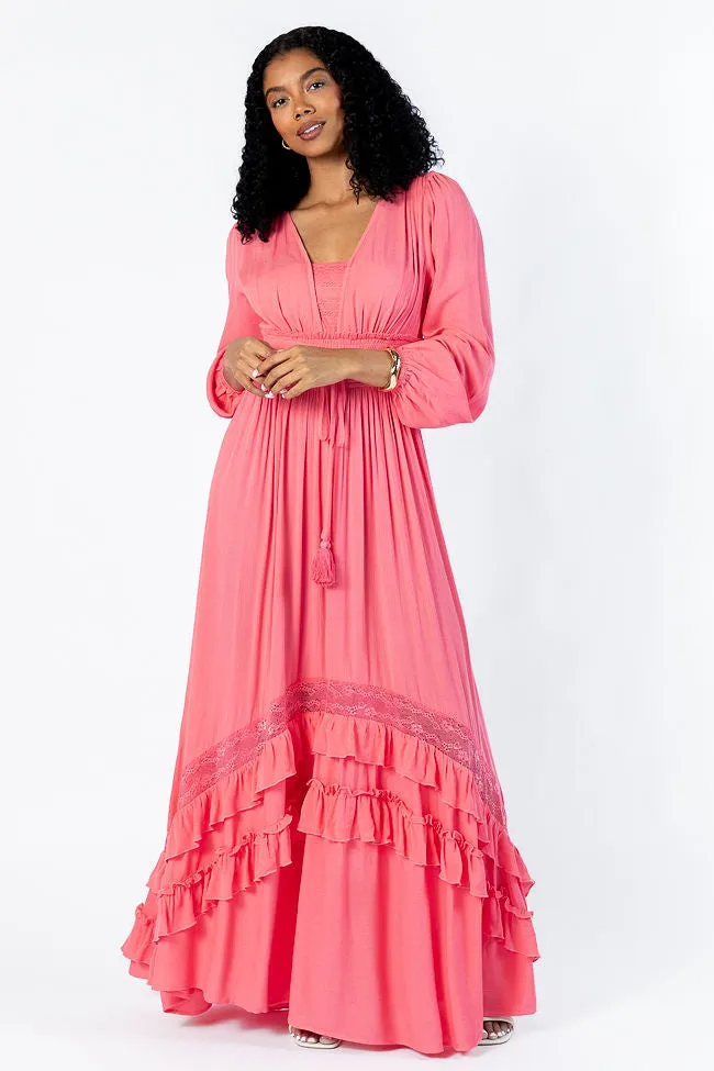 Draped-Style Lucky To Have You Coral Maxi Dress SALE
