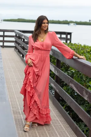 Lucky To Have You Coral Maxi Dress SALE Fitted Design