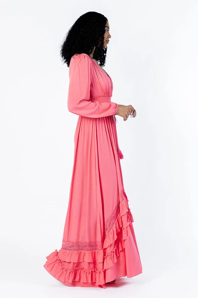 Lucky To Have You Coral Maxi Dress SALE Tiered-Skirt