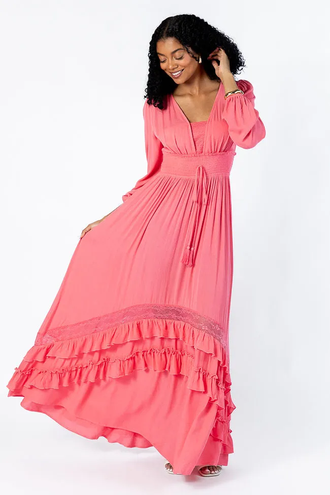 Lucky To Have You Coral Maxi Dress SALE Breeze Grace Autumn Look