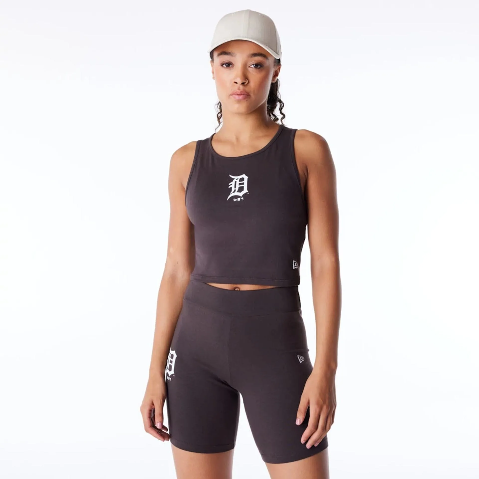 Detroit Tigers Womens MLB League Essential Dark Brown Crop Tank Top Essential Fashion Sports Apparel