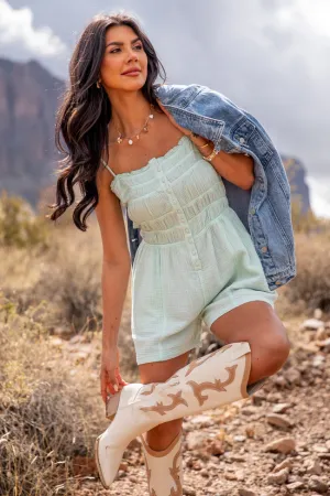 Trendy Jacket Make The Time Mint Gauze Smocked Romper FINAL SALE