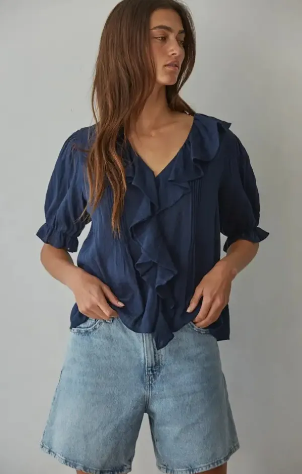 Open Glow Green Fit Mariah Woven Cotton V Neck