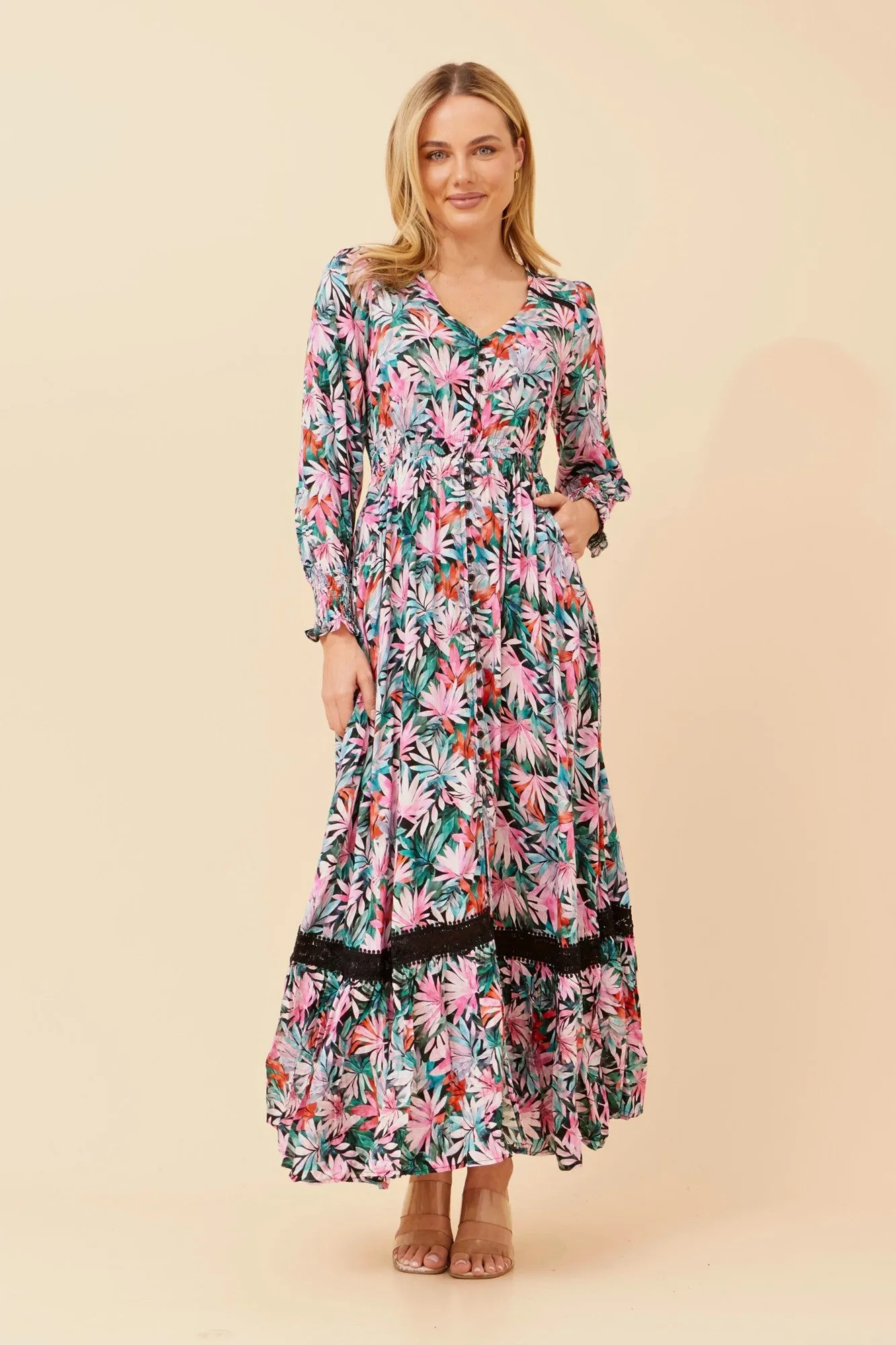 MARRAKECH LEAF PRINT MAXI DRESS Cute Glow