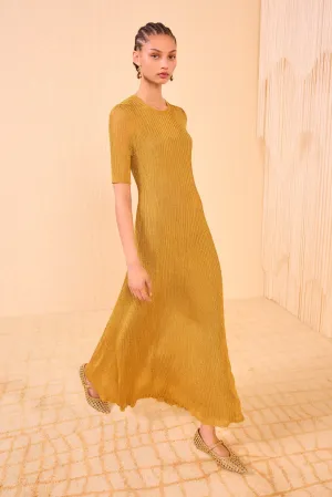 EcoDyeProcess CompactWeave Maxine Short Sleeve Knit Long Dress - Gild