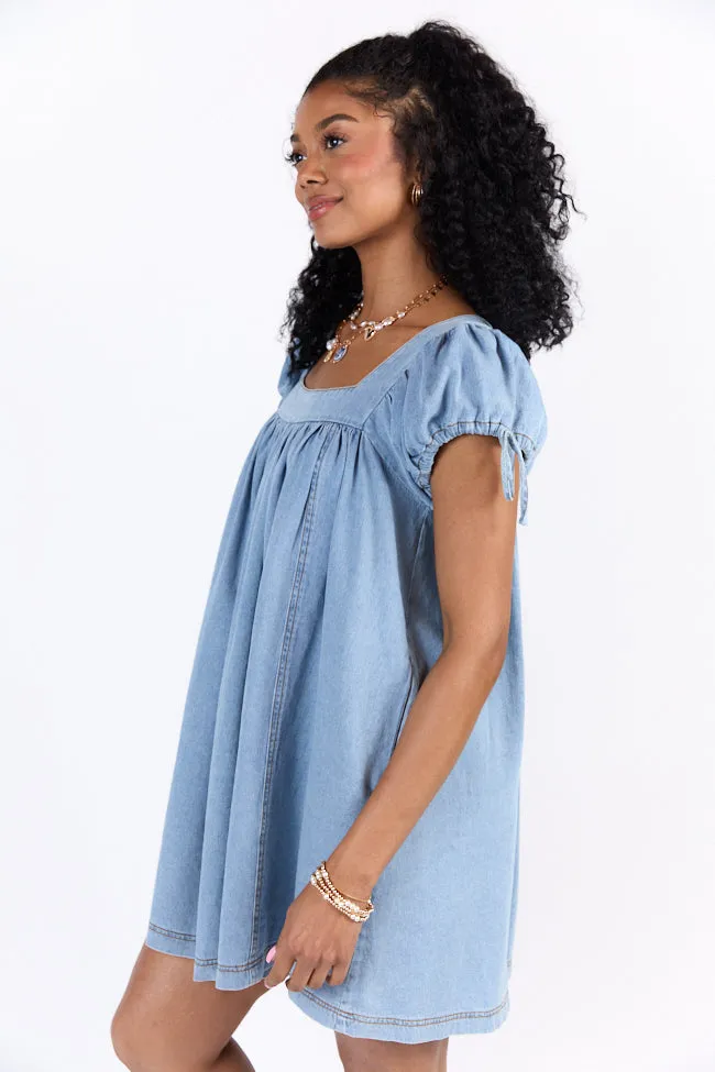 Sleek Volume Meet Me Later Chambray Short Sleeve Swing Dress SALE