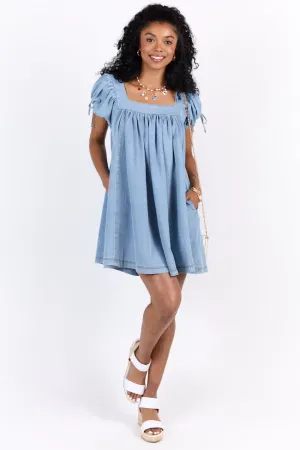 Meet Me Later Chambray Short Sleeve Swing Dress SALE Smart Cut Playful Cut