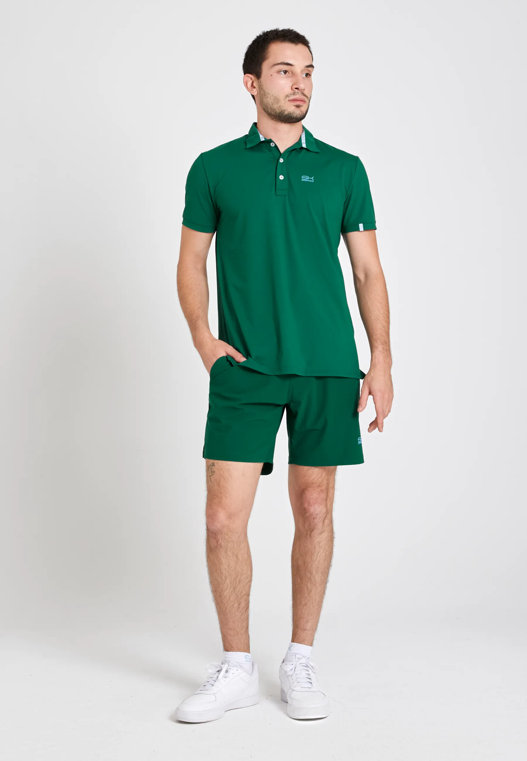 Men & boys Tennis Polo Shirt, fir green Sustainable Production Process