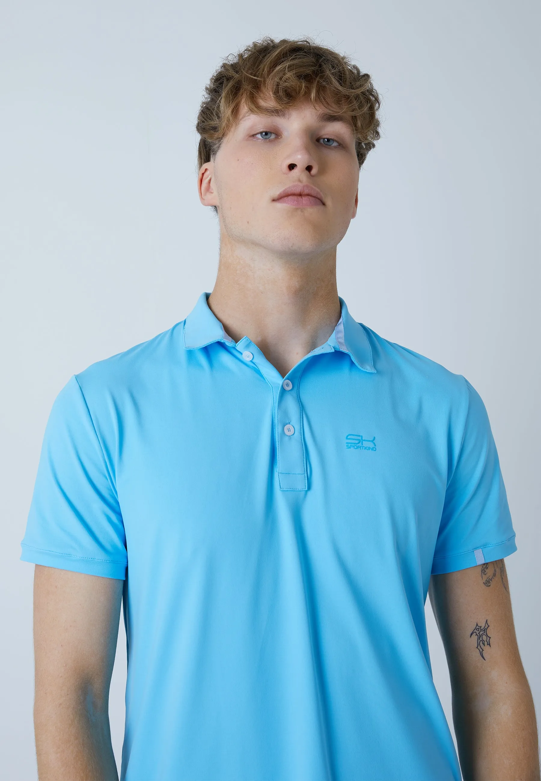 Men & boys Tennis Polo Shirt, light blue Short sleeved breeziness Plus size clothing