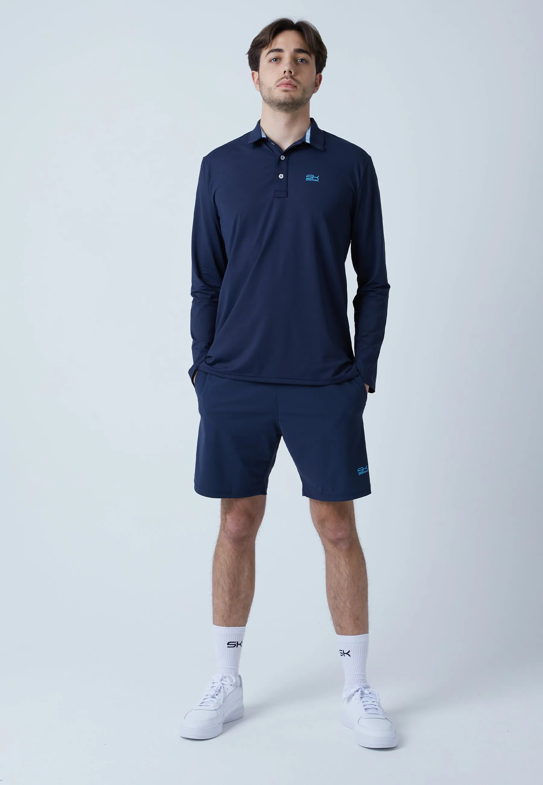 Men Tennis Longsleeve Polo Shirt, navy blue Stylish piece
