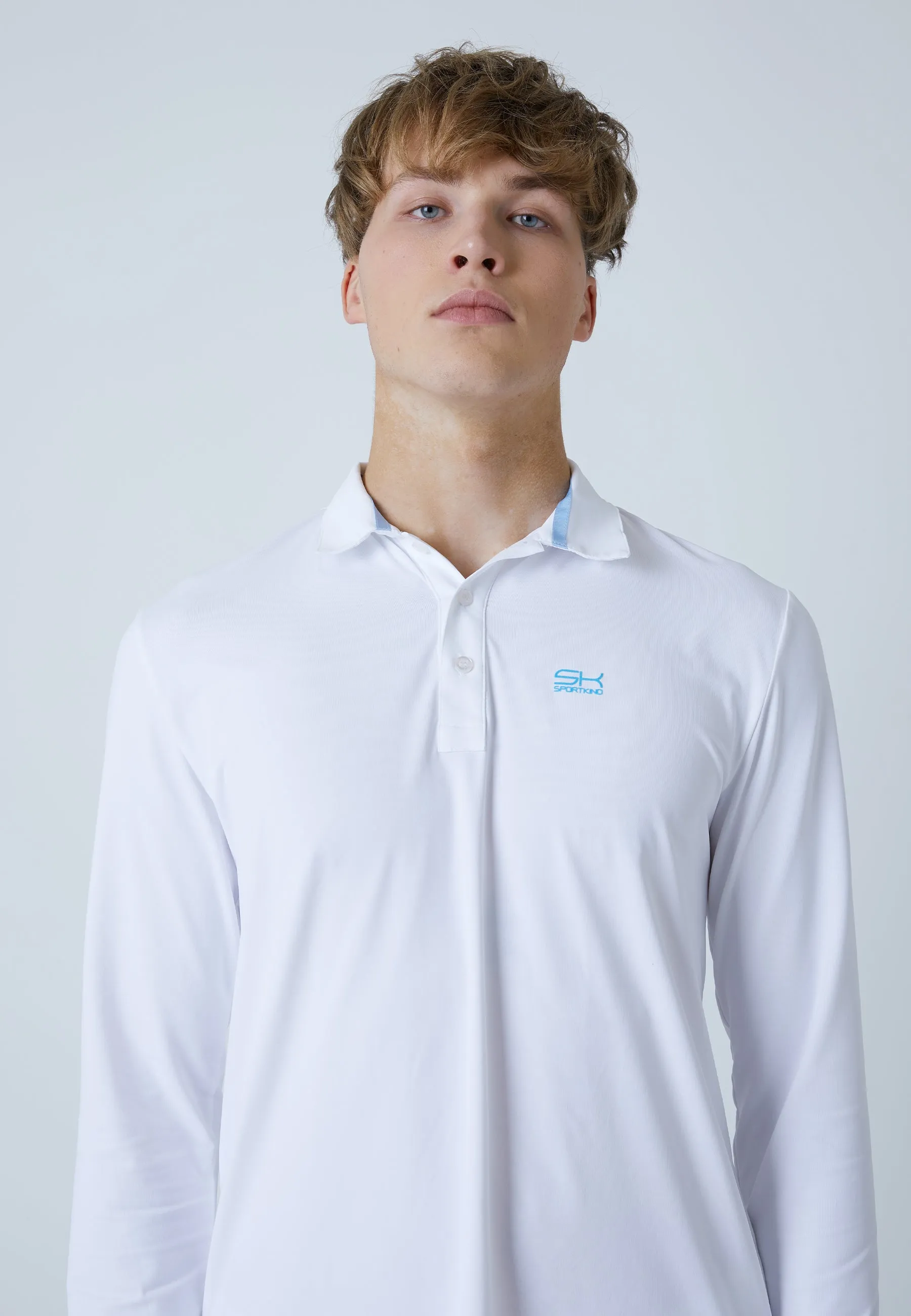 Men Tennis Longsleeve Polo Shirt, white safe for skin