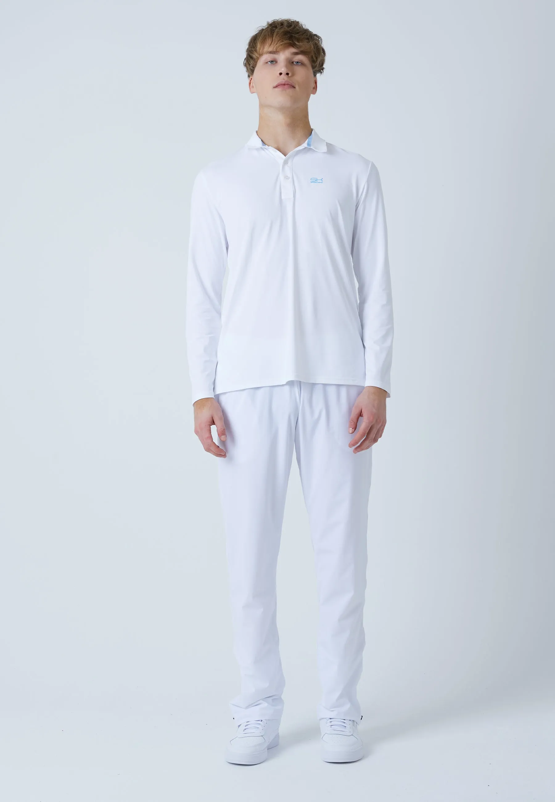 Men Tennis Longsleeve Polo Shirt, white oversized but not shapeless Relaxed and Comfy