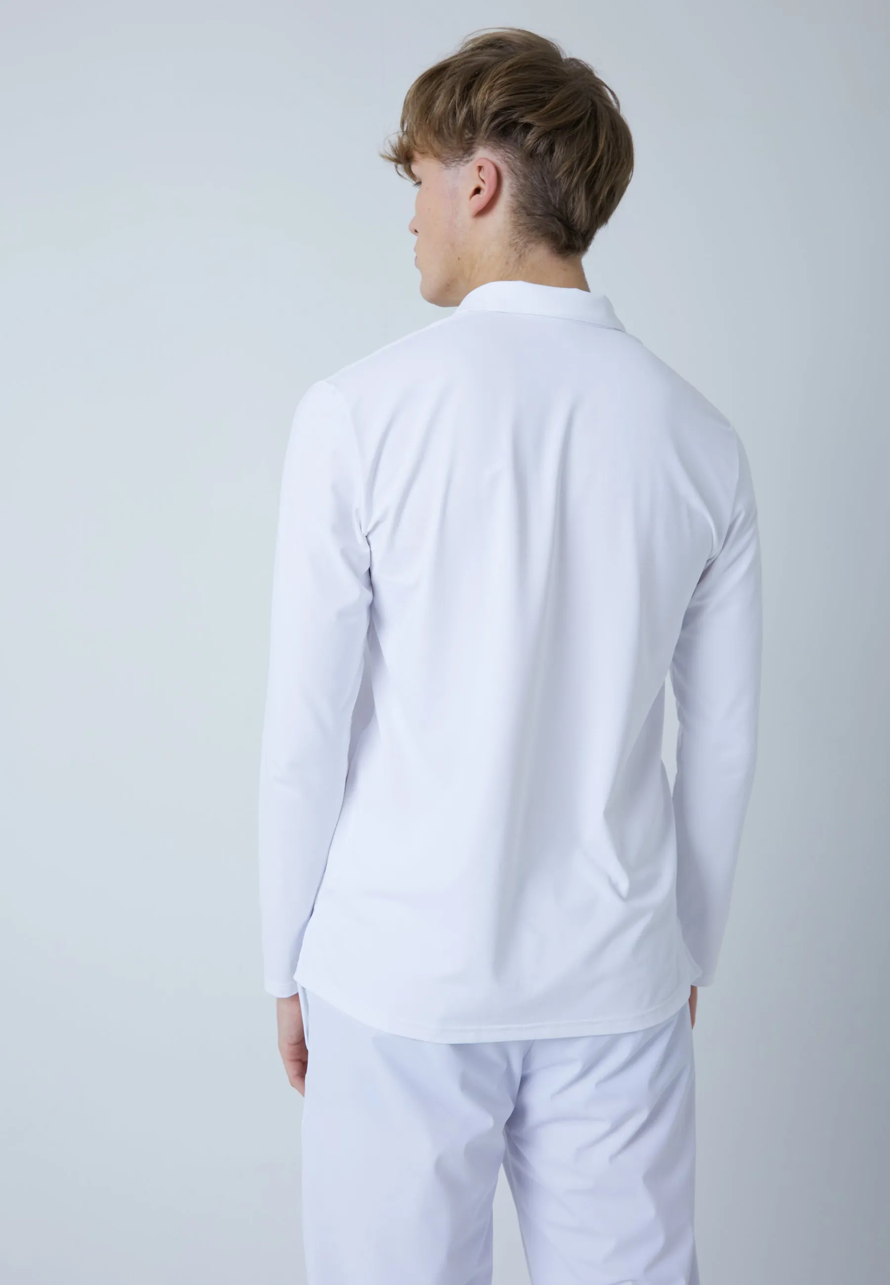 Smooth Look Men Tennis Longsleeve Polo Shirt, white