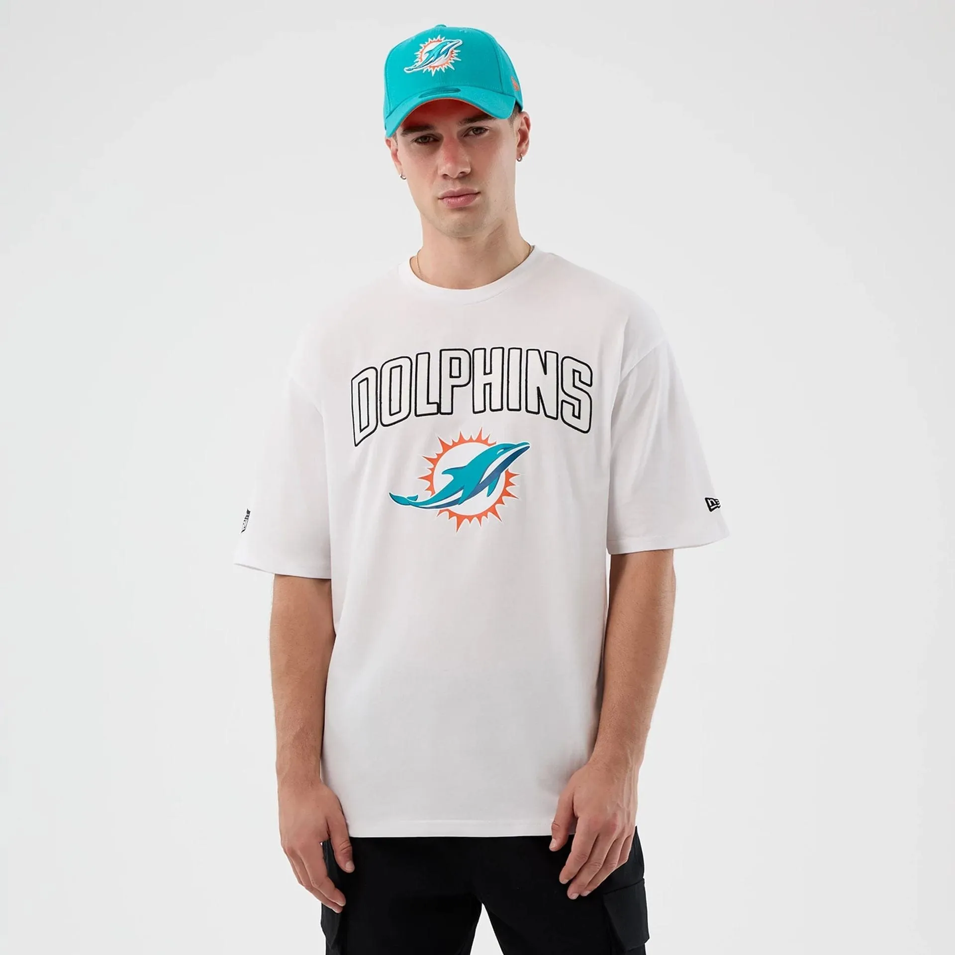 Trendy Comfort Fit Miami Dolphins NFL International Series Games White Oversized T-Shirt