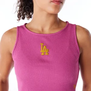 LA Dodgers Womens MLB Rib Purple Crop Tank Top MicroPiqueKnit Active Design Wear