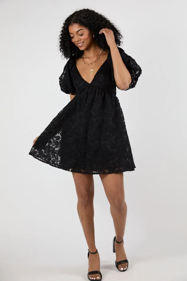 Soft Shape Front Ruffle Midnight Muse Black Lace Babydoll Dress SALE