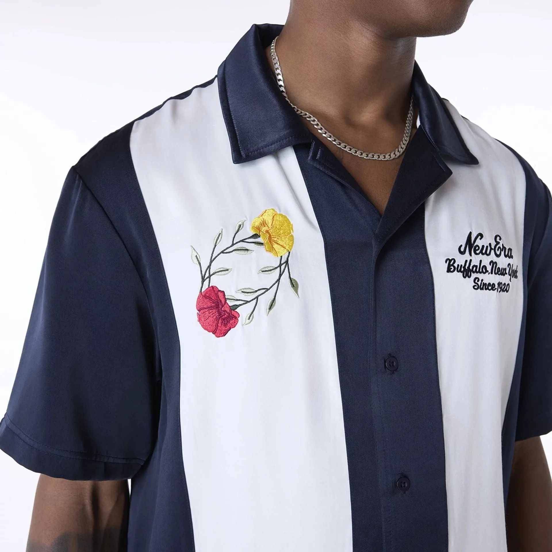 Slim Fit Wear New Era Stripe Revere Navy Short Sleeve Shirt