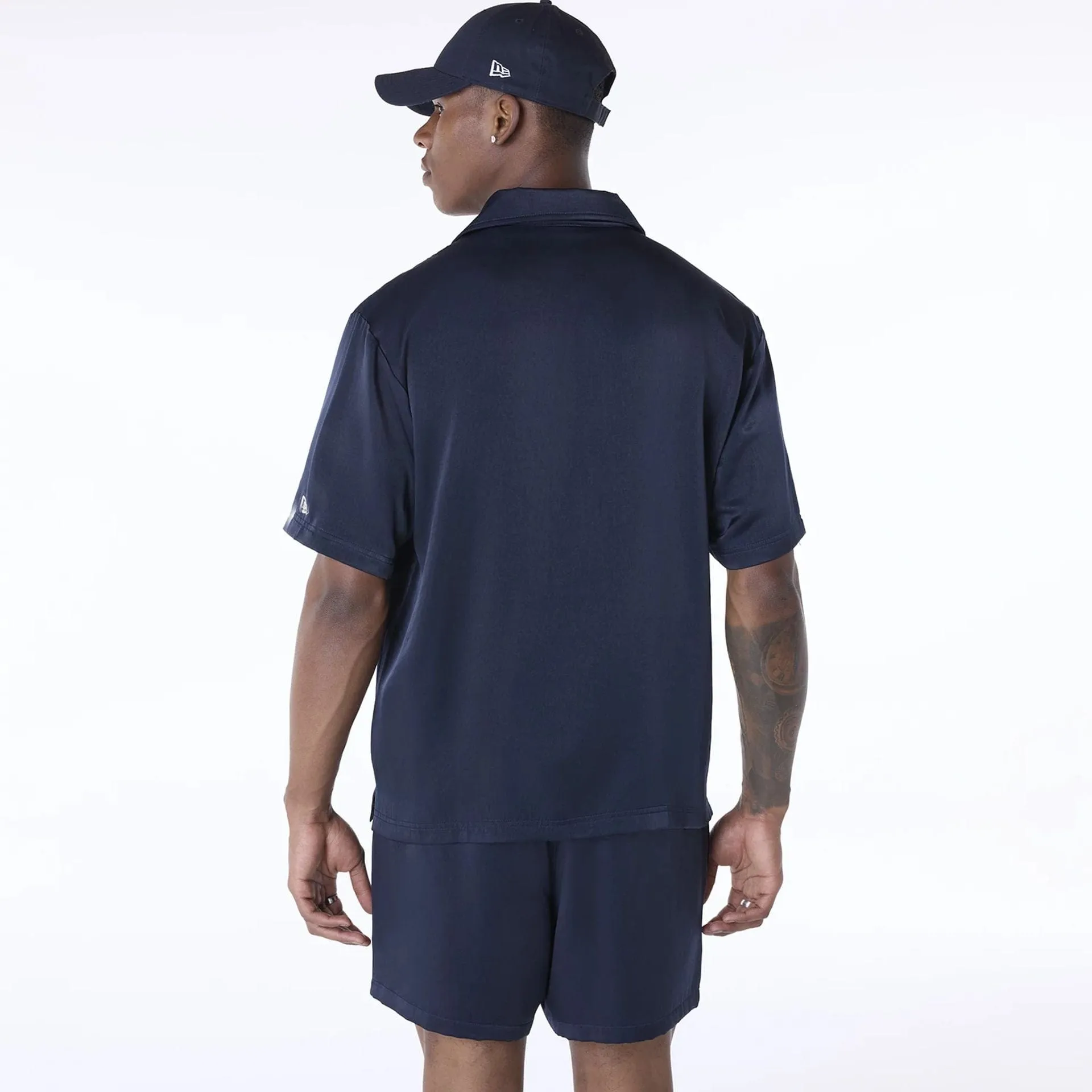 New Era Stripe Revere Navy Short Sleeve Shirt V neck elegance