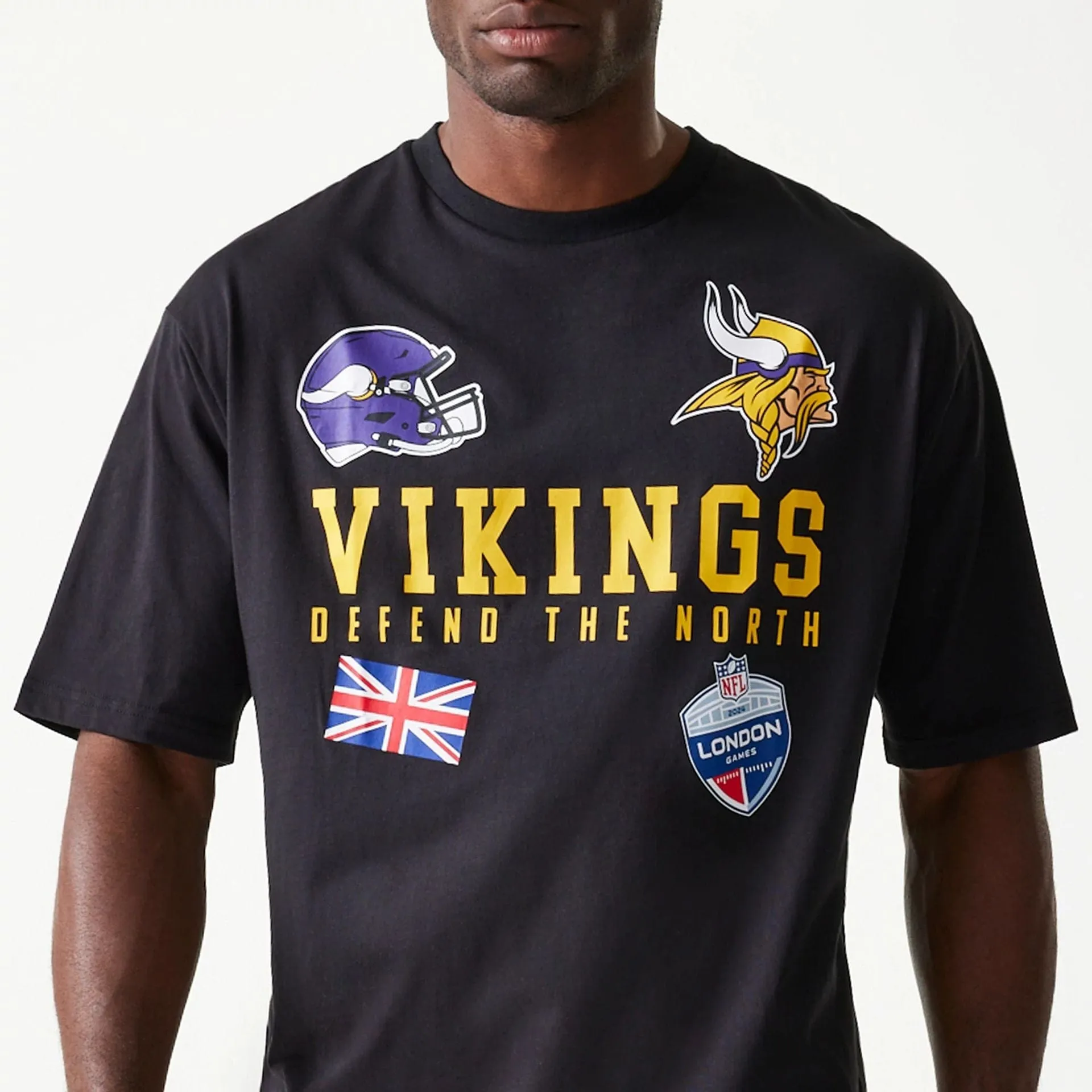 Minnesota Vikings NFL Games Collegiate Black Oversized T-Shirt Stretch Fit Design
