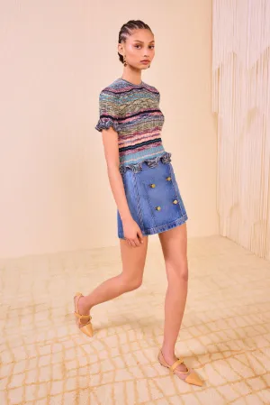 Miya Short Sleeve Knit Top - Azurite VentilatedMesh