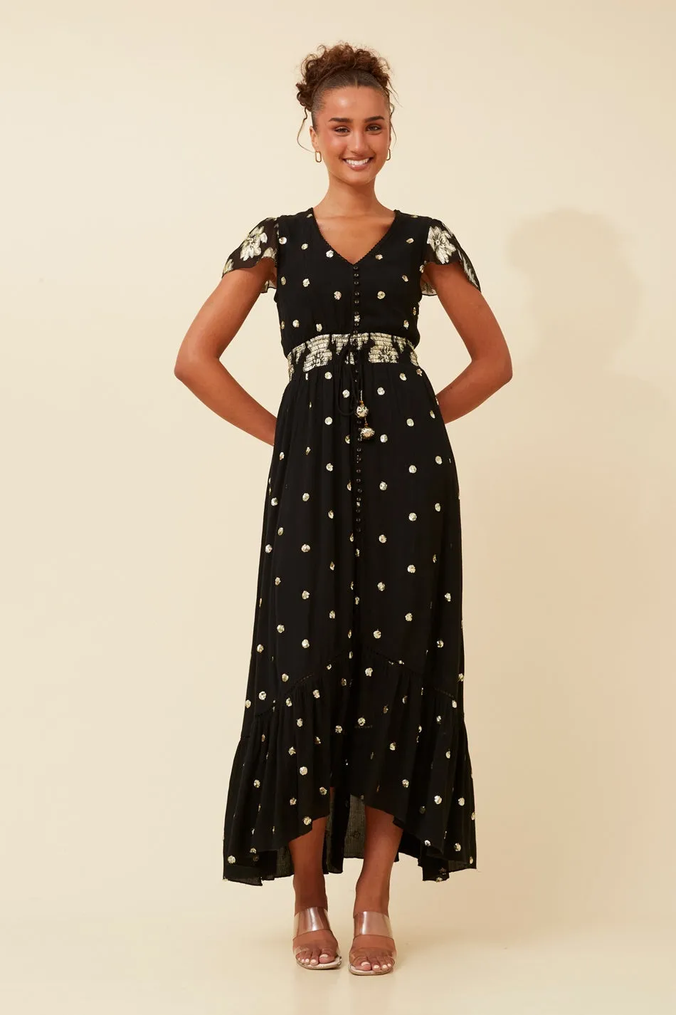 Flattering Comfort Wear CORINNE SEQUIN MAXI DRESS