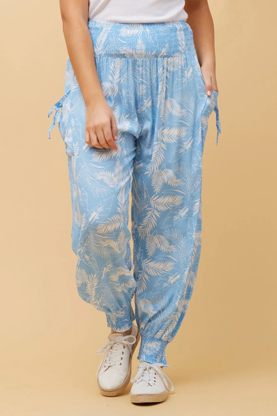 Cool Comfort Laser Cut Perforations LEAF PRINT BOHO HAREM PANTS