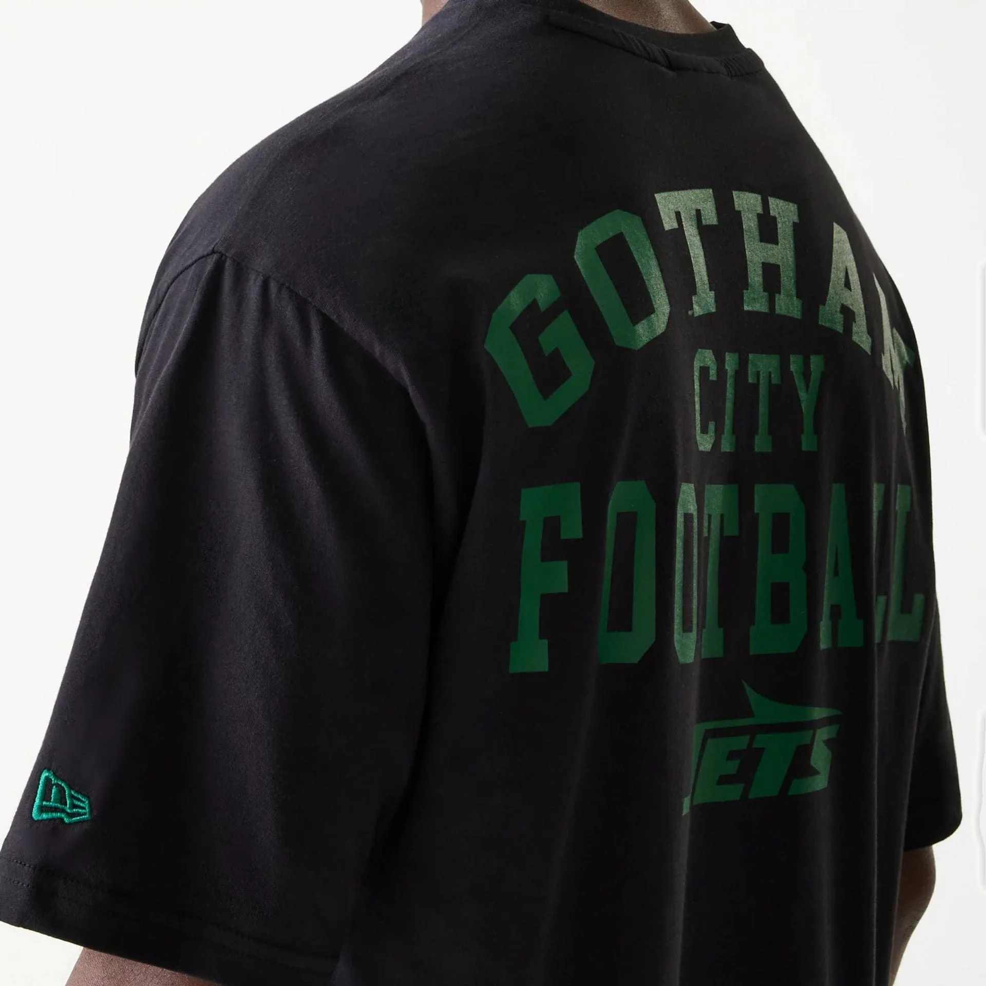 Anti-pilling Self Fabric Tape New York Jets NFL Games Square Arch Black Oversized T-Shirt