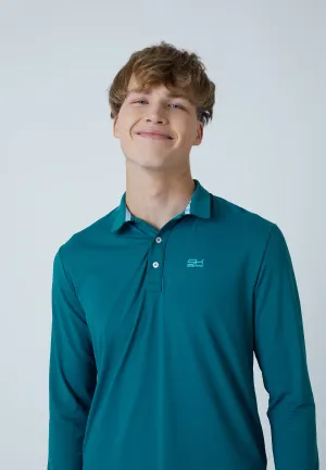 Perfect for Travel Unisex Core Men Tennis Longsleeve Polo Shirt, dark teal
