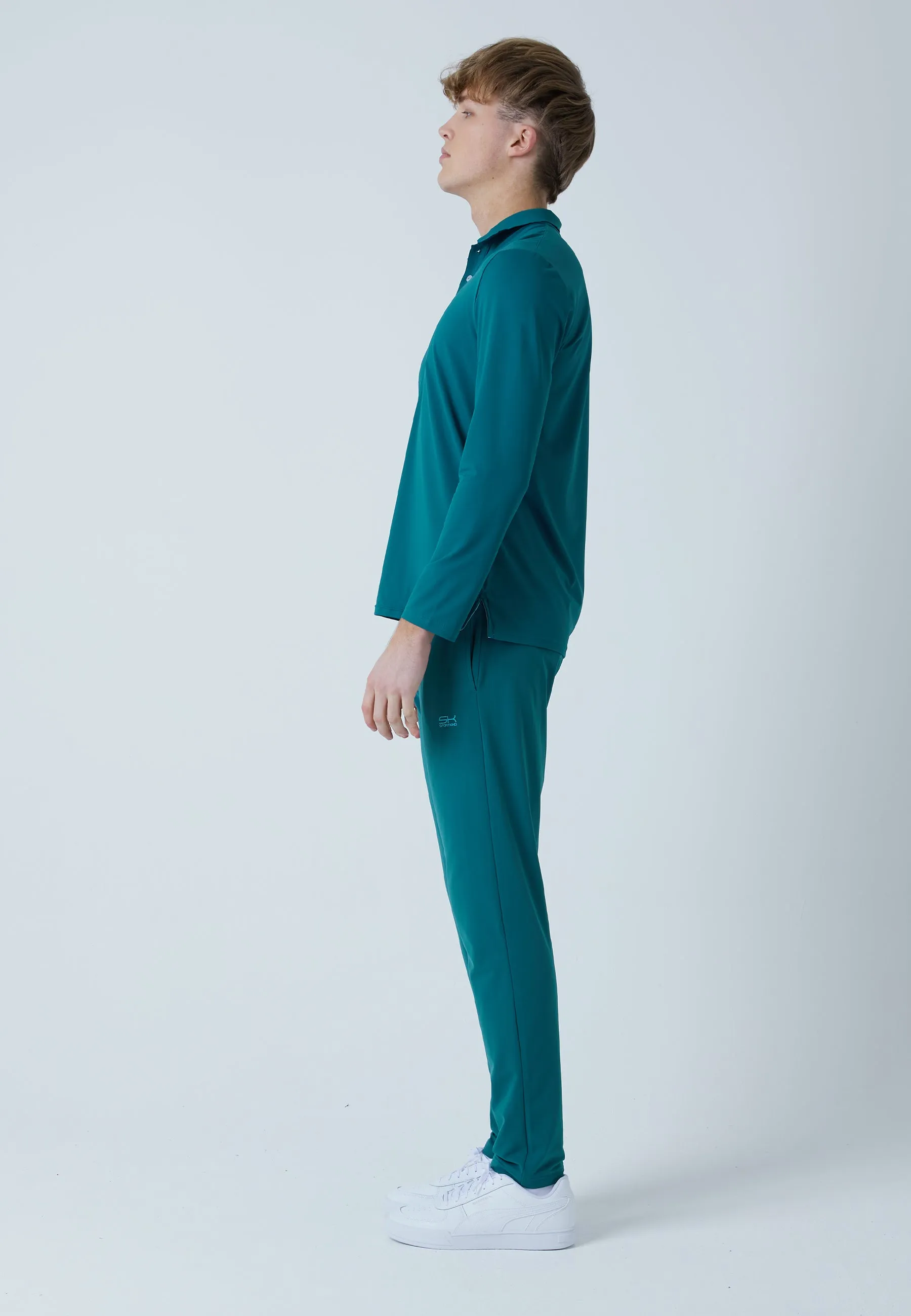 Casual Elegance Slim Style Men Tennis Longsleeve Polo Shirt, dark teal