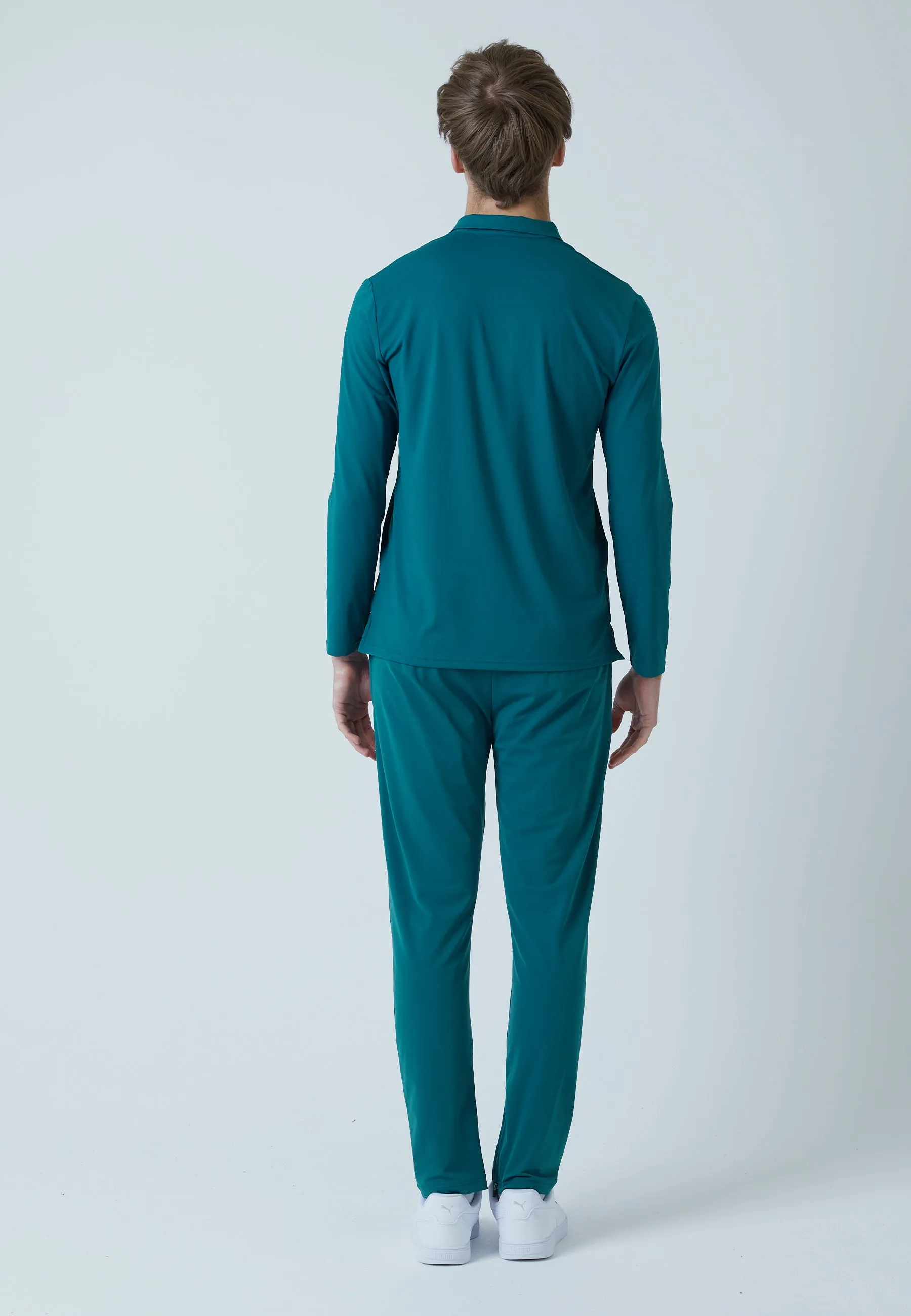 Men Tennis Longsleeve Polo Shirt, dark teal Minimalist fashion Casual Layer Look