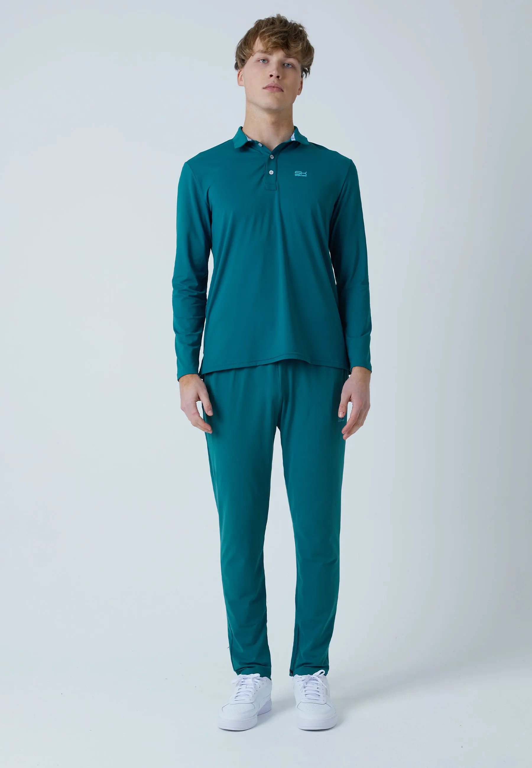 Snag Resistant Surface Classic Layer Wear Men Tennis Longsleeve Polo Shirt, dark teal