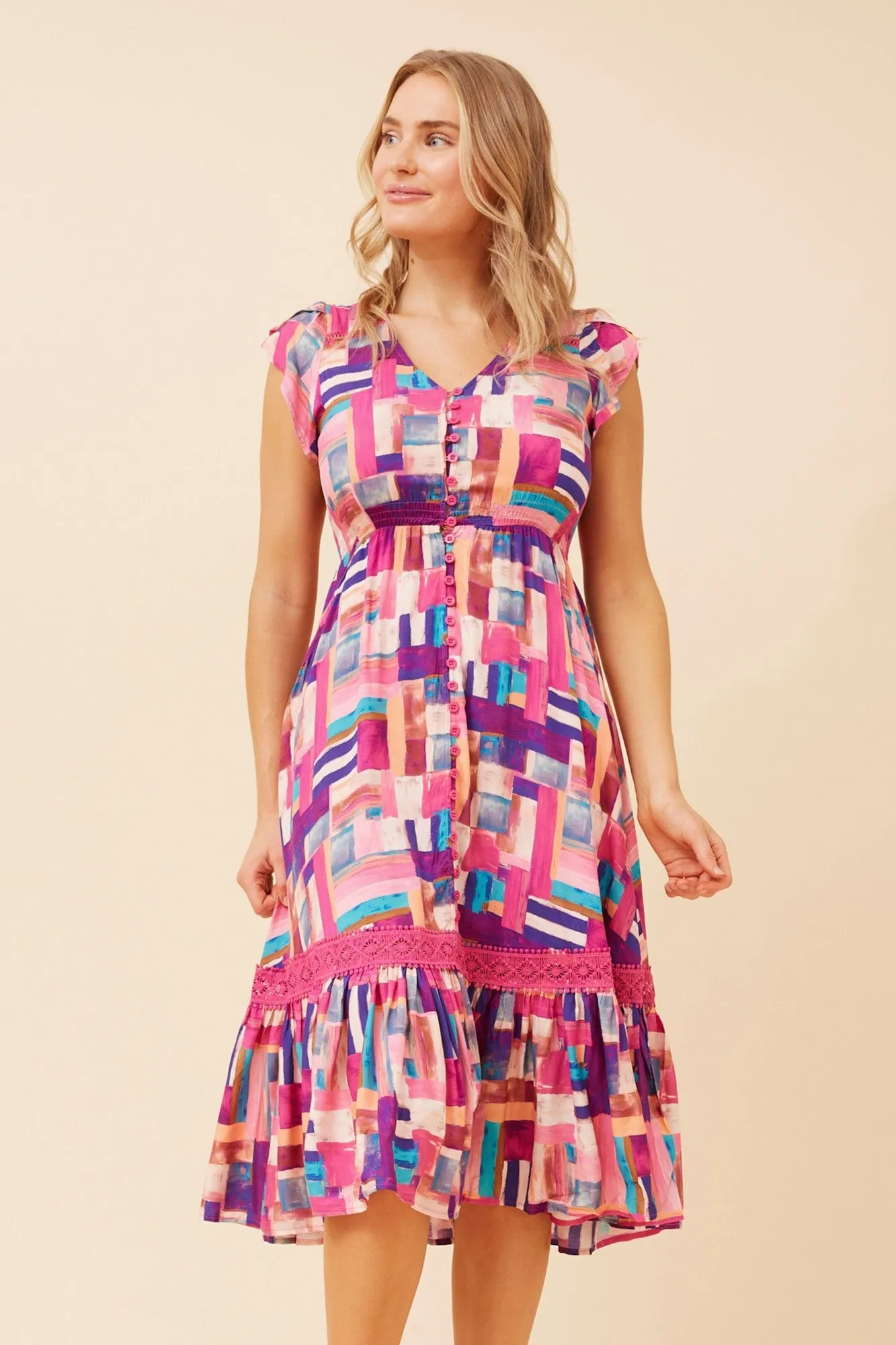 MOROCCO ABSTRACT PRINT MIDI DRESS Heritage-Brand