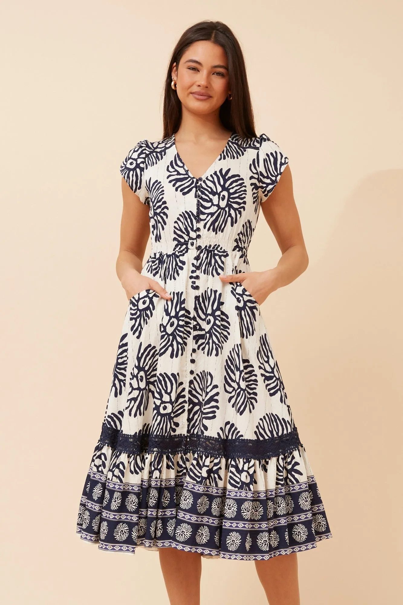 Formal Outfit MOROCCO BORDER PRINT MIDI DRESS