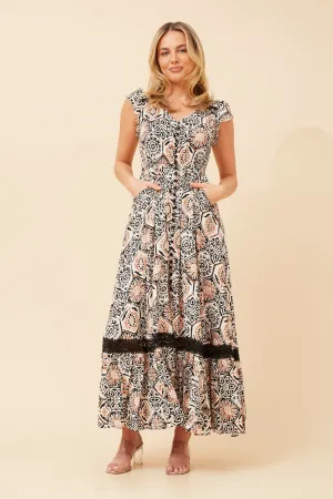 MOROCCO FLORAL  MAXI DRESS Satin-Edge Sophisticated Touch