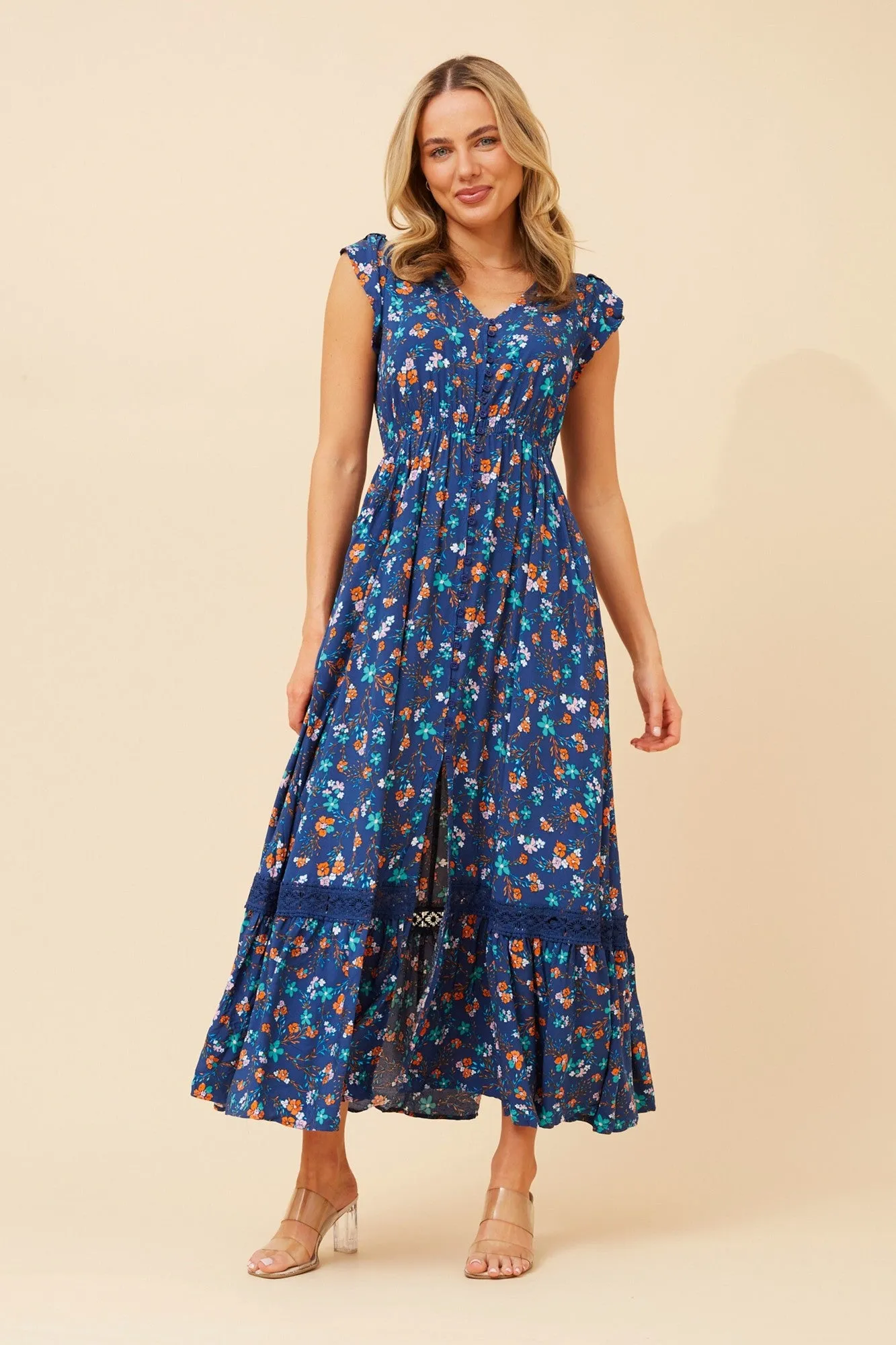 MOROCCO FLORAL MAXI DRESS Sculpted Detail