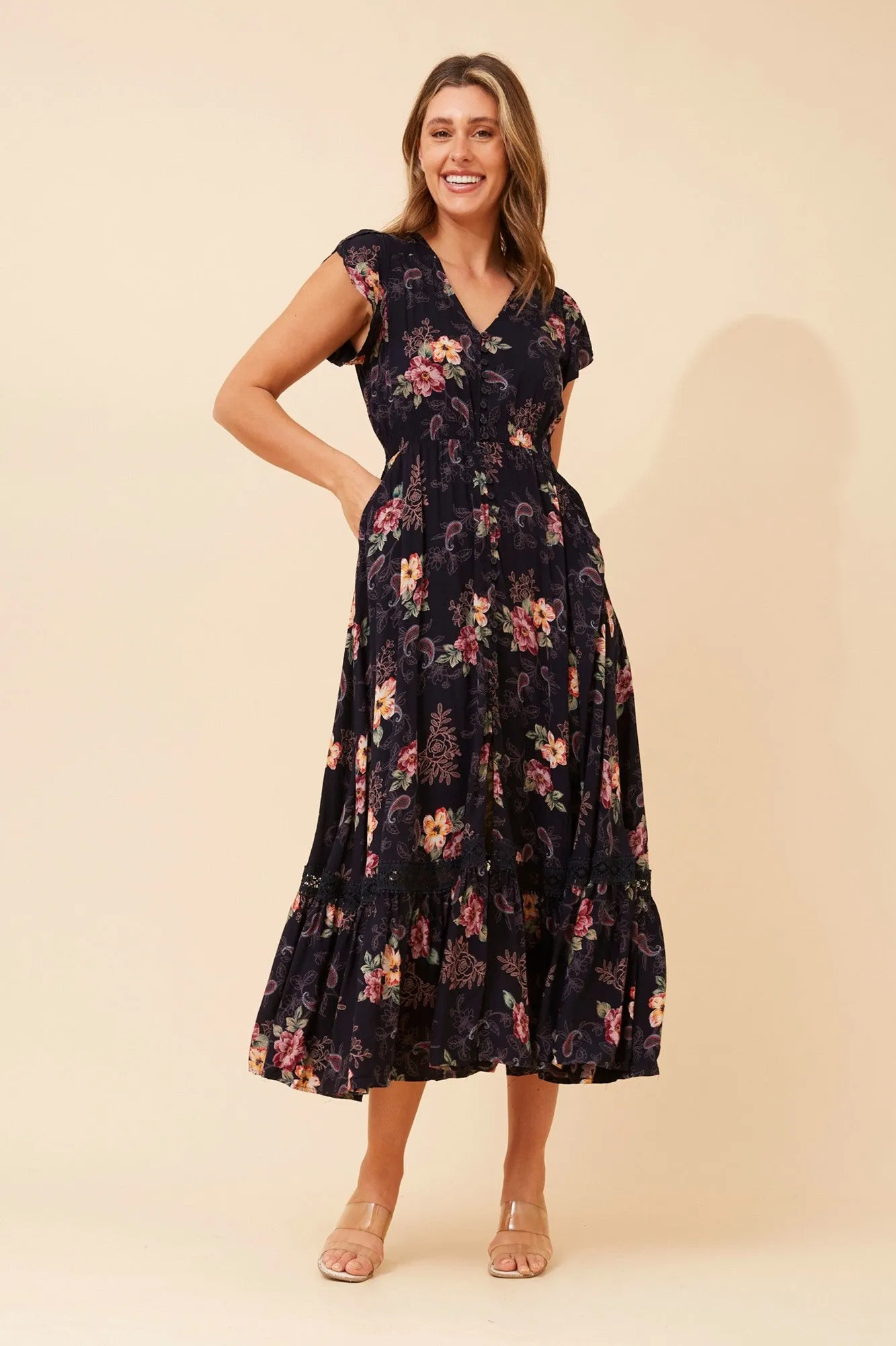 MOROCCO FLORAL MAXI DRESS Cool Tone