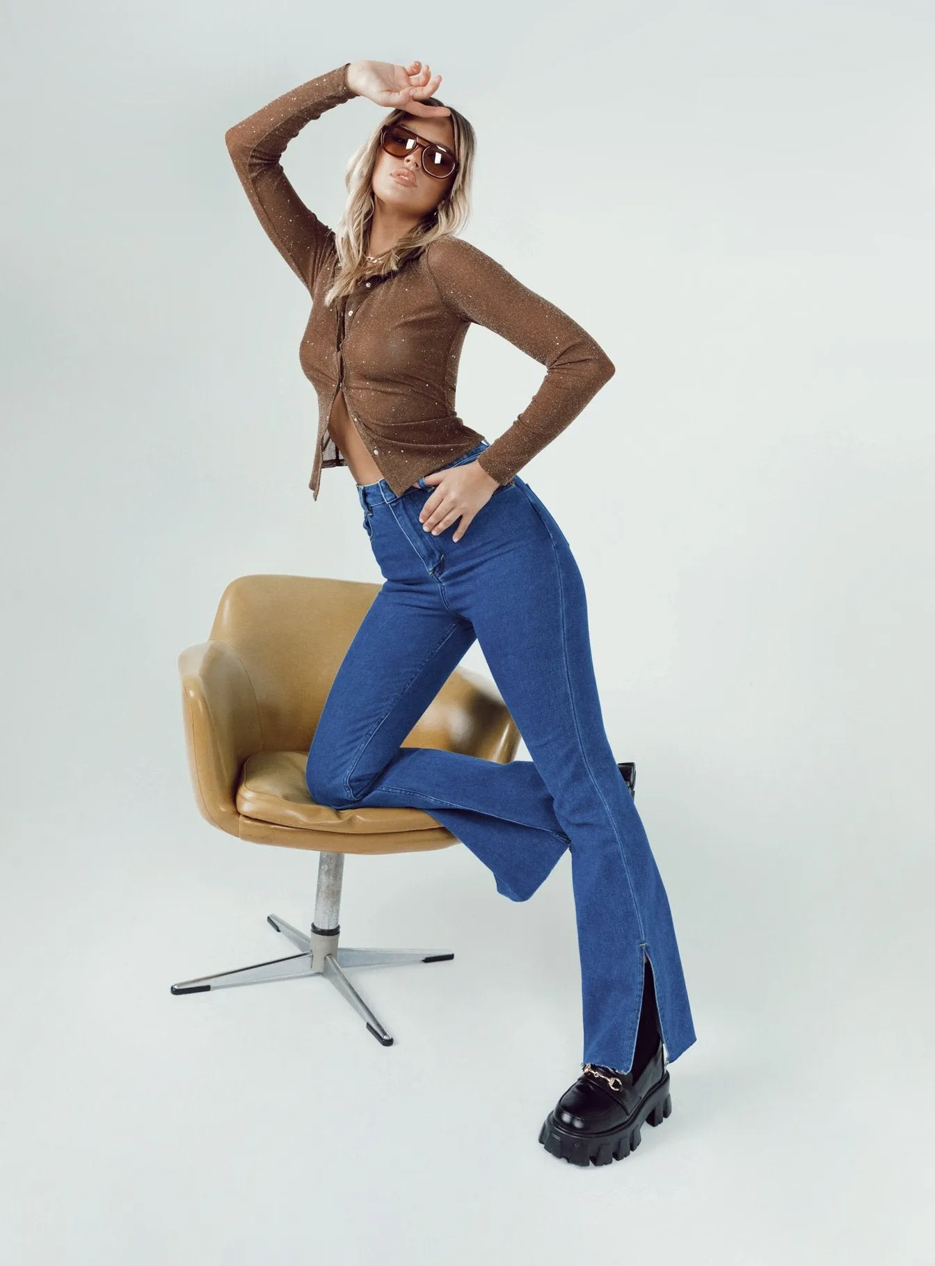 Motel Split Bootleg Jeans Mid Wash Premium Party Look Party Look Luxury