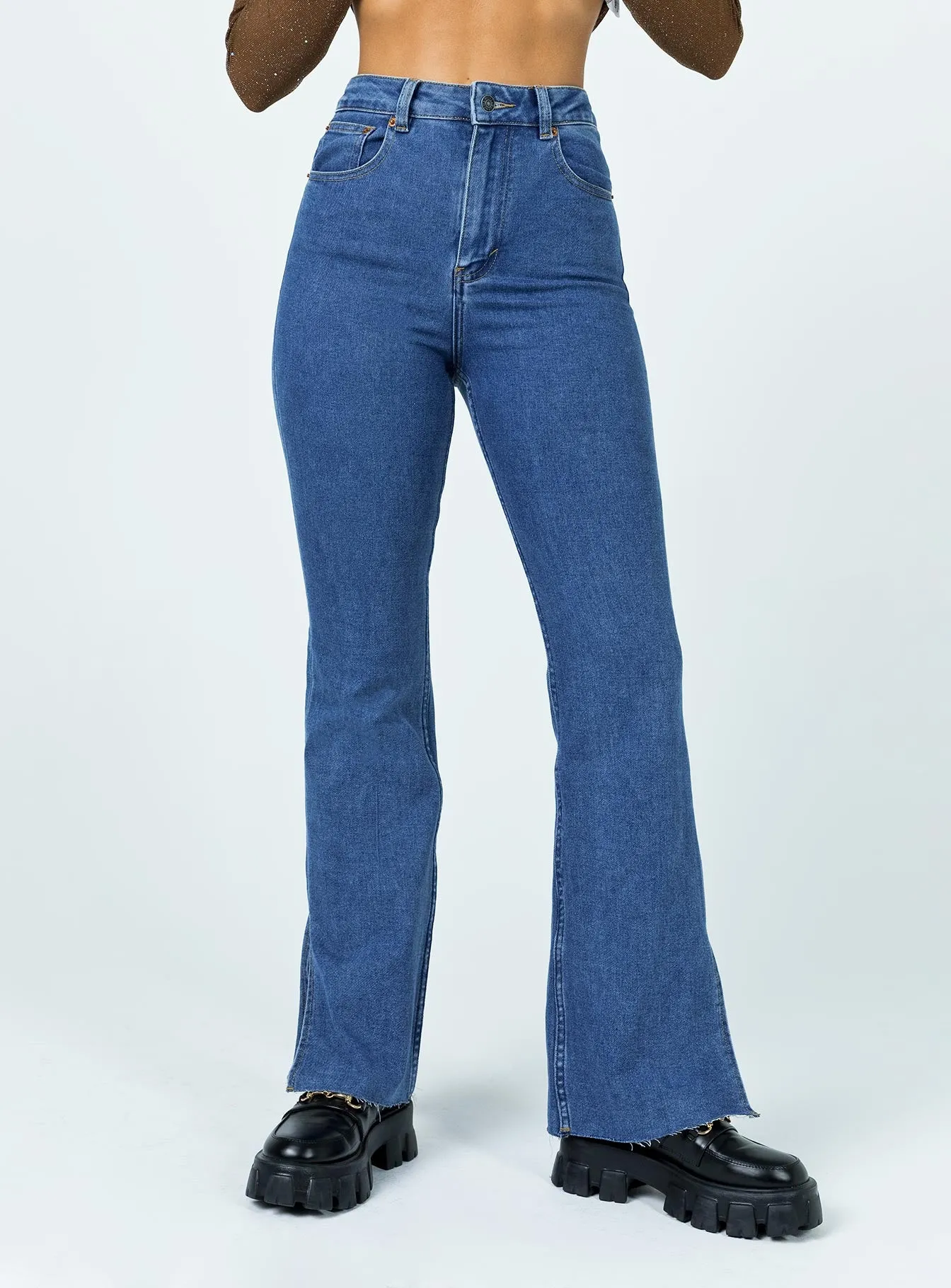 Stain Release Finish Refined Detail Motel Split Bootleg Jeans Mid Wash