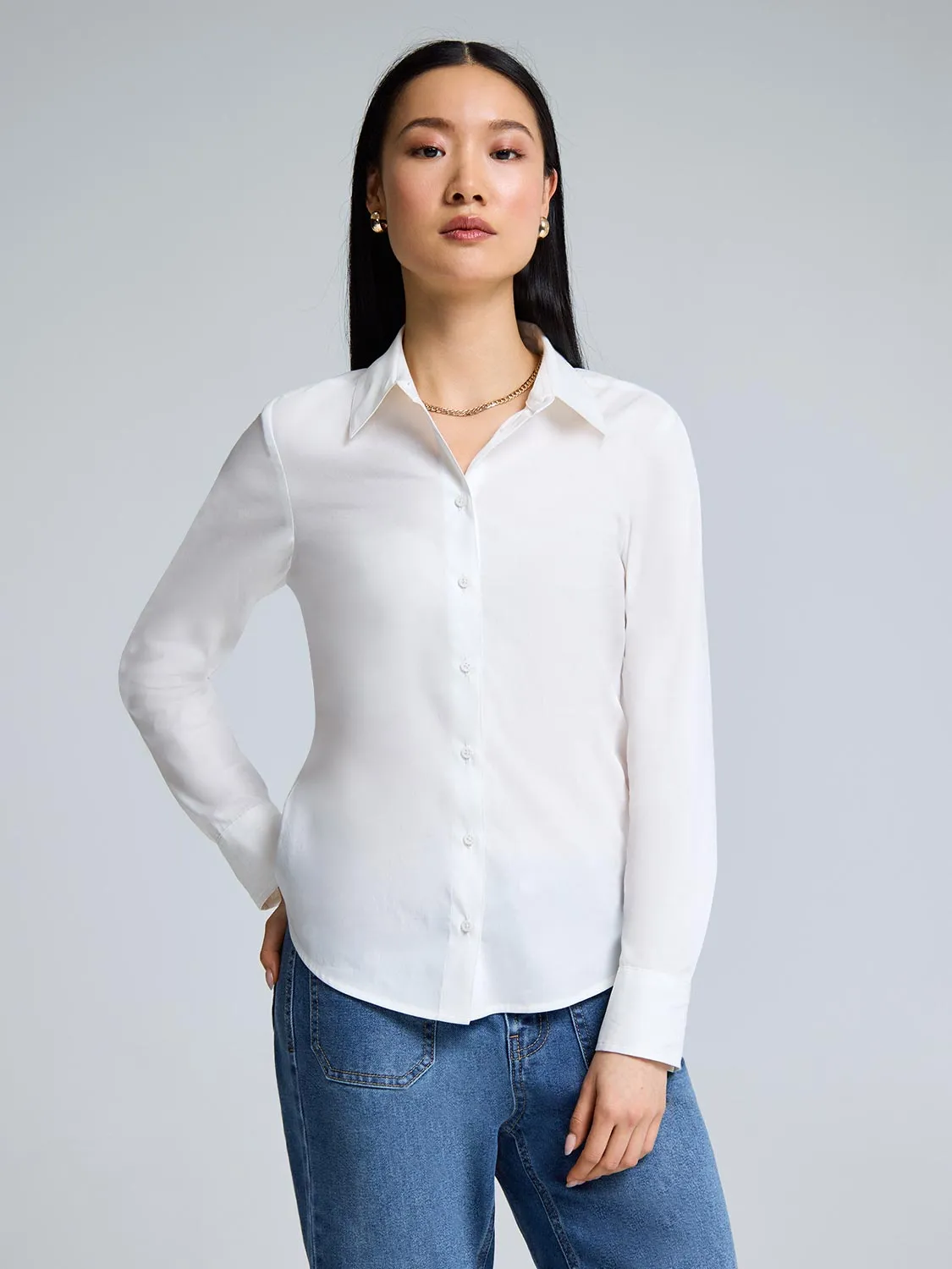 Cotton Blend Button-Up Blouse Mature Charm MeshVentilation