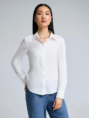 Cotton Blend Button-Up Blouse BreathableLining WearResistantHem