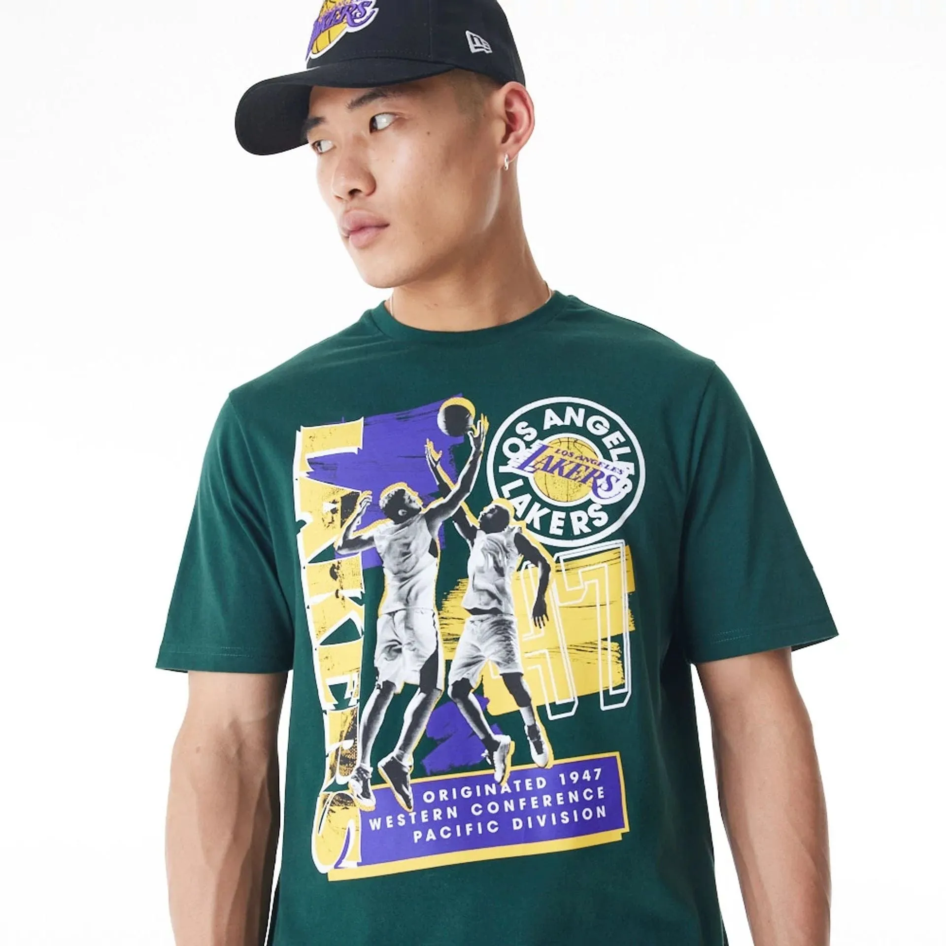 Biodegradable Textile LA Lakers NBA Player Graphic Dark Green T-Shirt