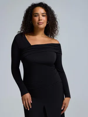 Durable Stitching Stylish Blouse Asymmetric Foldover Neckline Top