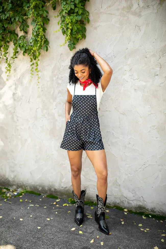 Trans Glow River Core Better Perspective Black Floral Denim Romper SALE